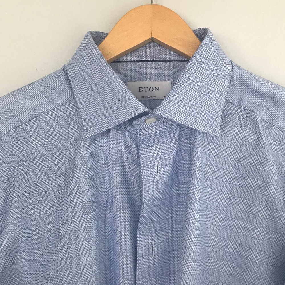 ETON Contemporary Fit Check Luxe Twill Dress Shirt